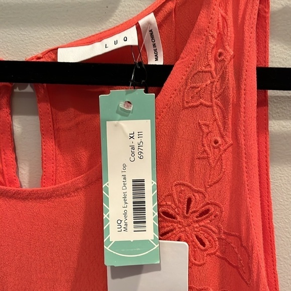 NEW - LUQ- bought on stitch fix. Tank top. Eyelet top. Coral. Size XL. Coral - Picture 7 of 14